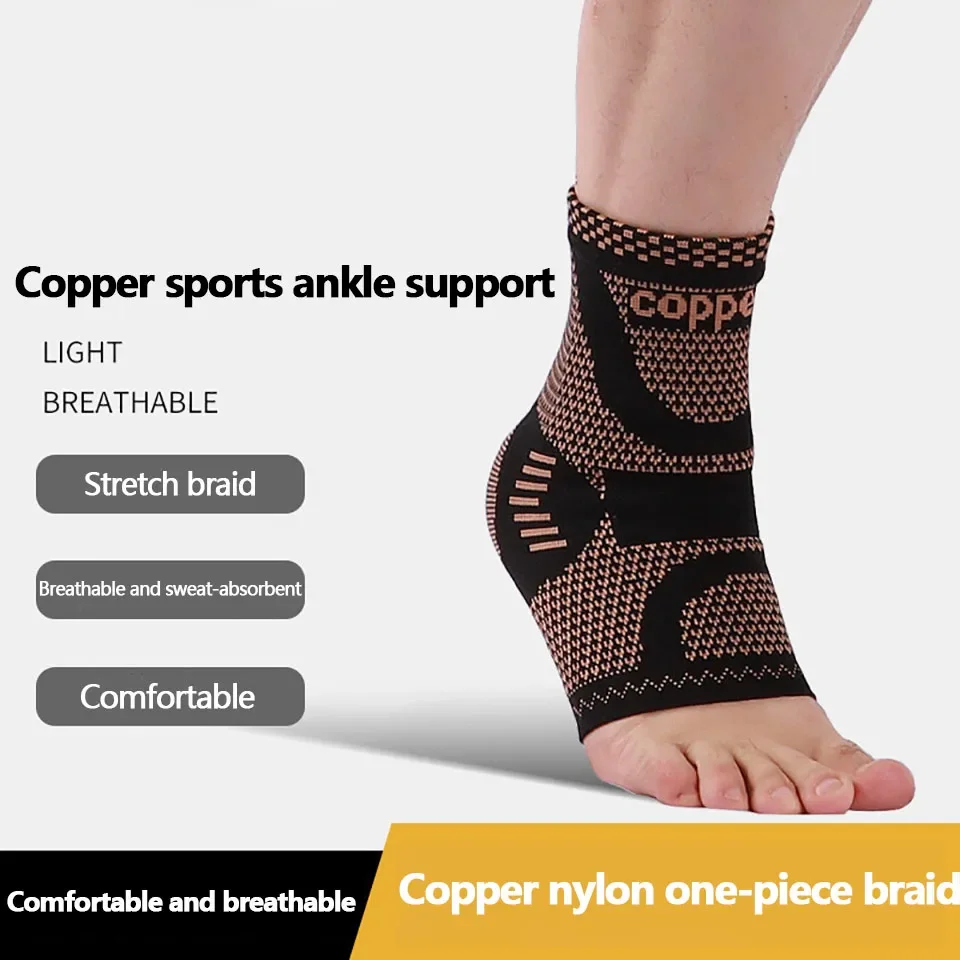 1Pcs Copper Ankle Brace Infused Compression Sleeve Support for Plantar Fasciitis, Sprained Ankle Achilles Tendon Pain Relief