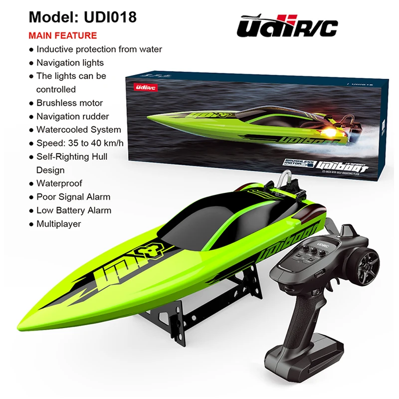 UdiRC UDI018 RC Boat 40Km/H High Speed 2.4GHz Radio Control Boat Waterproof Brushless Pvc Boat RC Speedboat Toys Gift For Kids