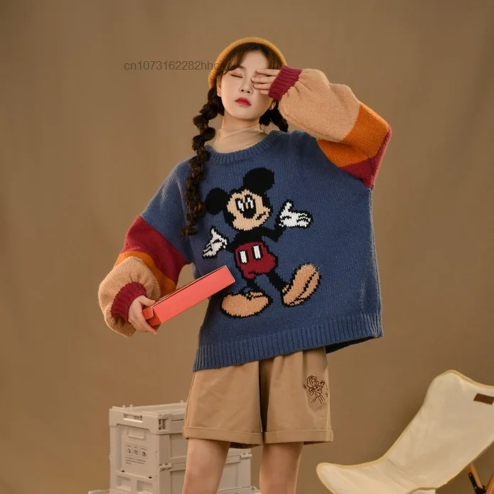 Disney Mickey Mouse Knitted Sweater Sweet Design Fall Winter New 90s Vintage Knitwear Ladies Korean Trend Hip Hop Tops Y2k Girls