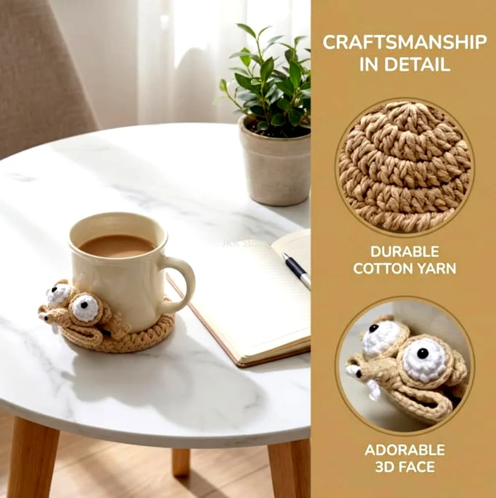 Sous-verre en crochet motif animal, tapis de tasse à café tissé à la main, pour tasse à thé, décoration de bureau, ornement de table, ensemble d'accessoires cadeaux, protection thermique