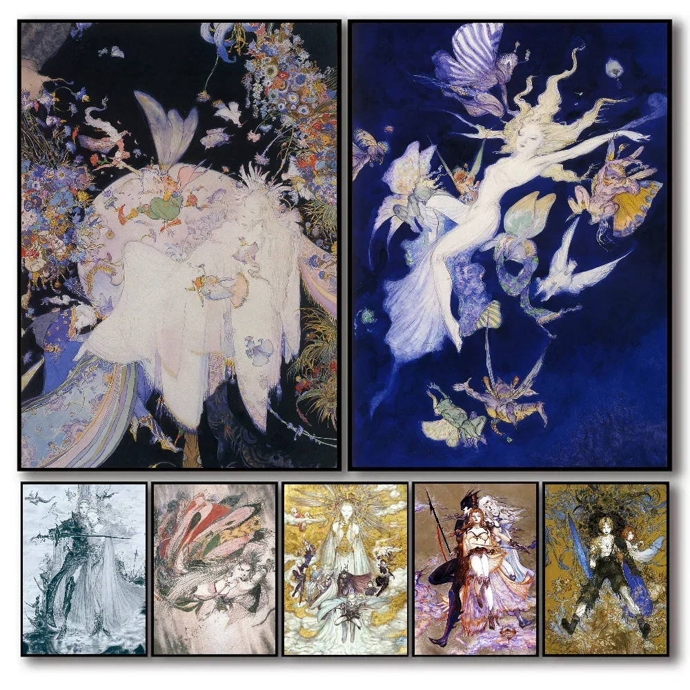 Yoshitaka Amano Final Fantasy Video Game Poster Self-adhesive Art Waterproof Paper Sticker Coffee House Bar Room Wall Decor