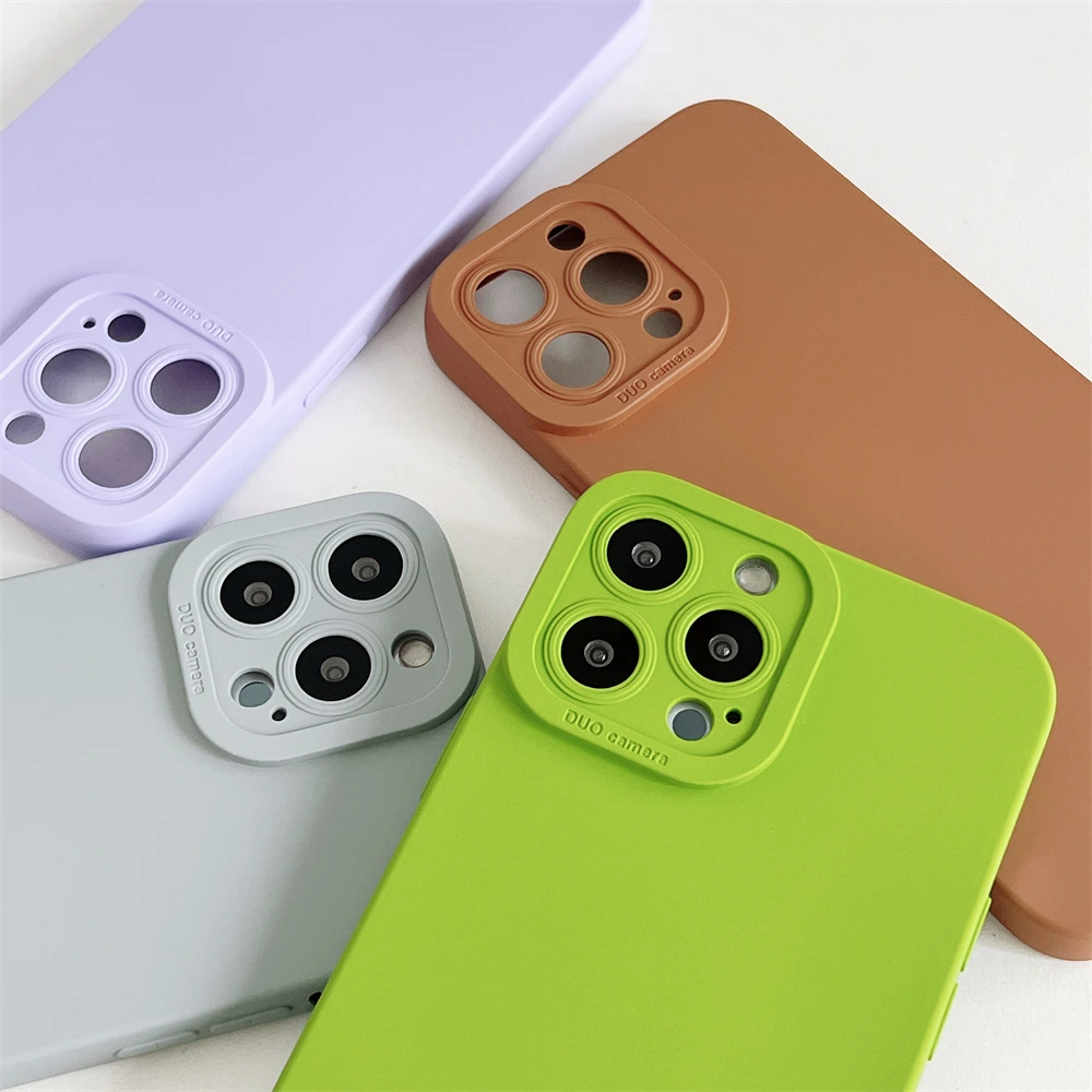 Mustard Green Original Soft Silicone Case For iPhone 16 15 14 13 12 11 Pro Max Plus Luxury Solid Color Shockproof Bumper Cover