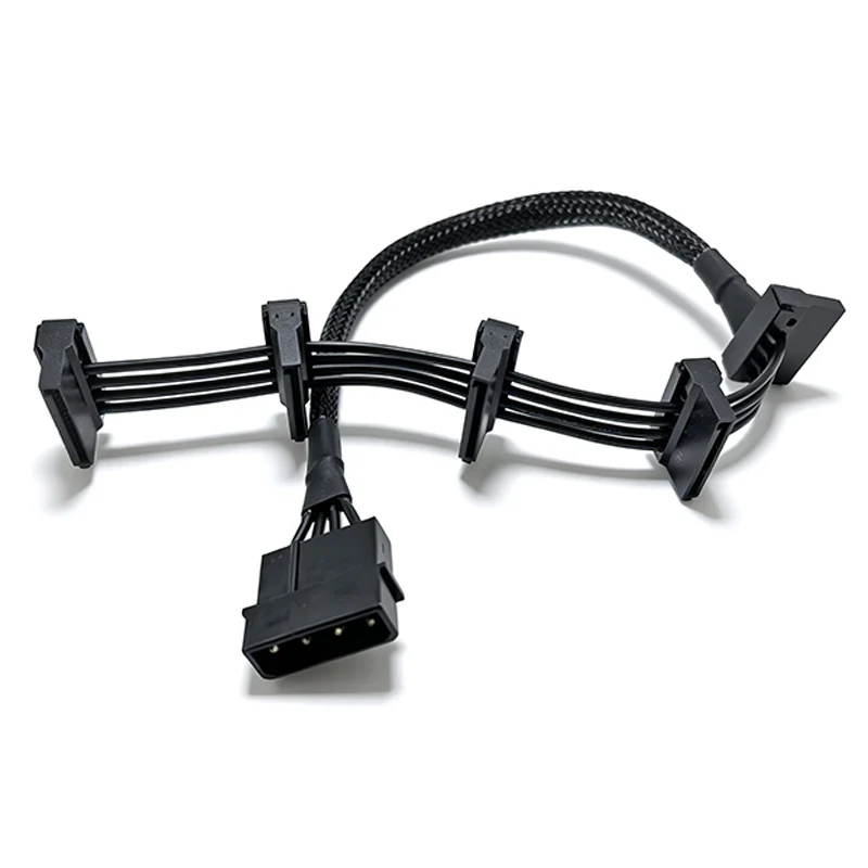 High Quality 1 Pcs Practical Durable PC Server 4 Pins IDE Molex 1 to 5 SATA Power Cable Adapter Splitter Cables Black 40cm