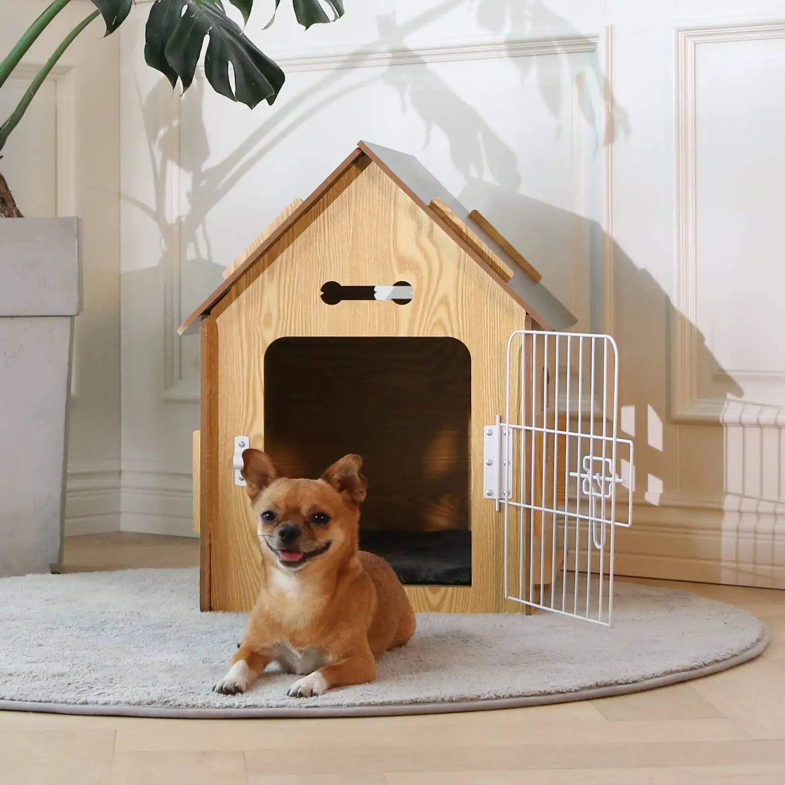 

RYPetmia Wooden Dog House with Roof Dogs Indoor and Outdoor Use for Small Medium Dog Cat, Dog Kennel for Playing and Resting