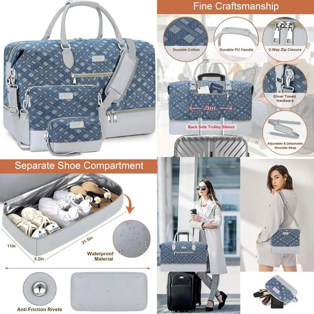 

Women's Travel Duffel Bag - Carry-On Weekender Tote with Shoe Compartment, Large Nylon Overnight Bag for Short Trips