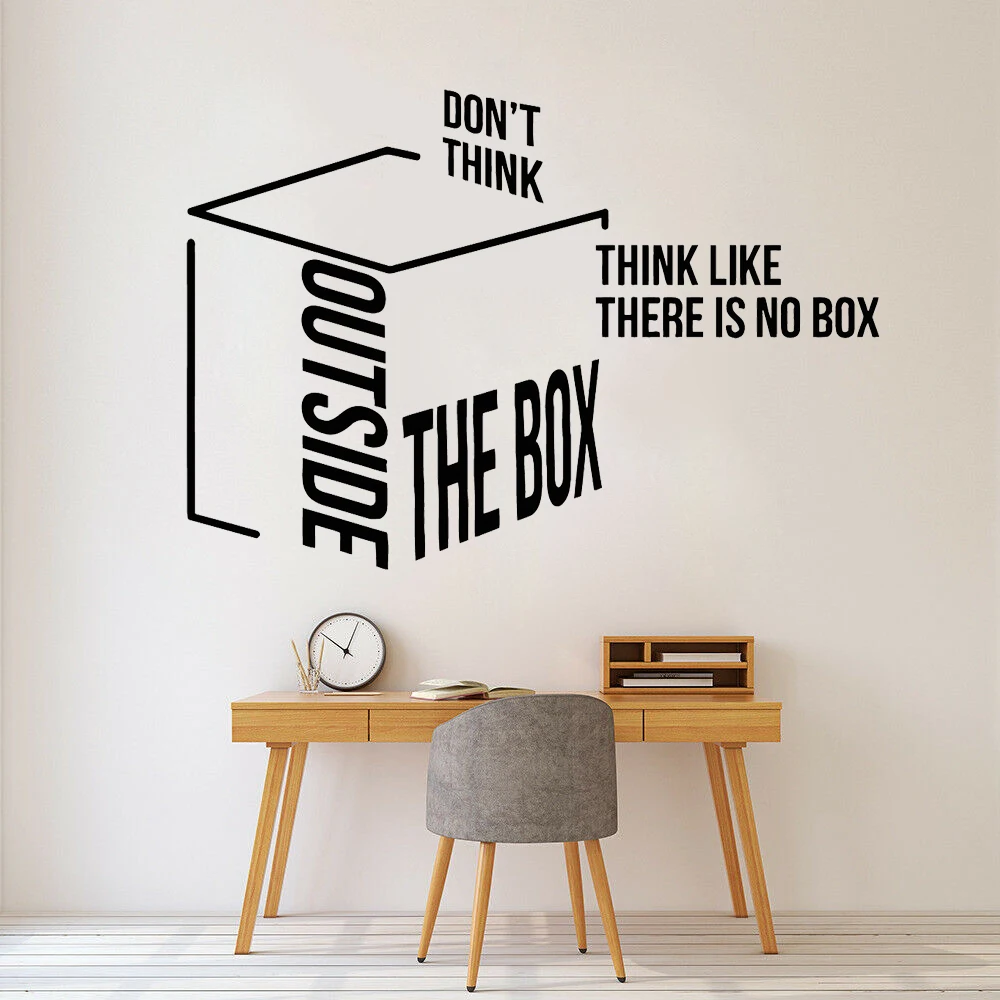 Think Outside The Box Motivation Quote Office Idea Wall Stickers Mural Room Decoration Success Inspiring Decals Posters A678