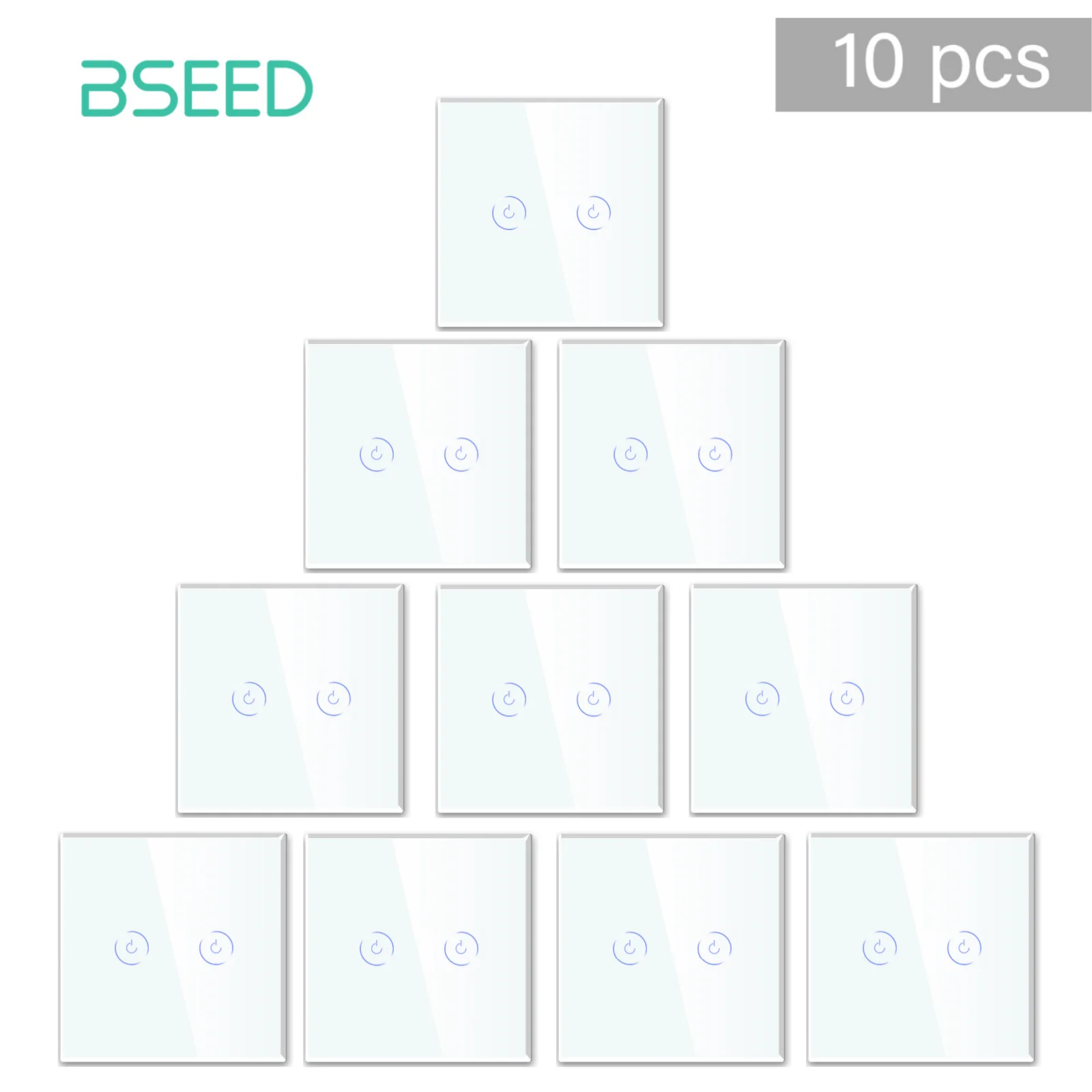 BSEED WIFI Smart Light Switch Tuya Smart Life 1/2/3 Gang APP Multi-Control Trap Schakelaar Met Neutraal Blauw Achtergrondverlichting Glazen Paneel
