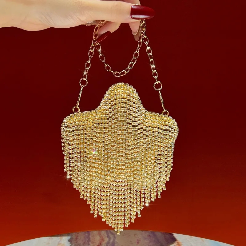 New Vintage Fashion Evening Bag  Mini Star-shaped Diamond-encrusted Tassel Female Wedding Party Lipstick Bag Chain Crossbody Bag
