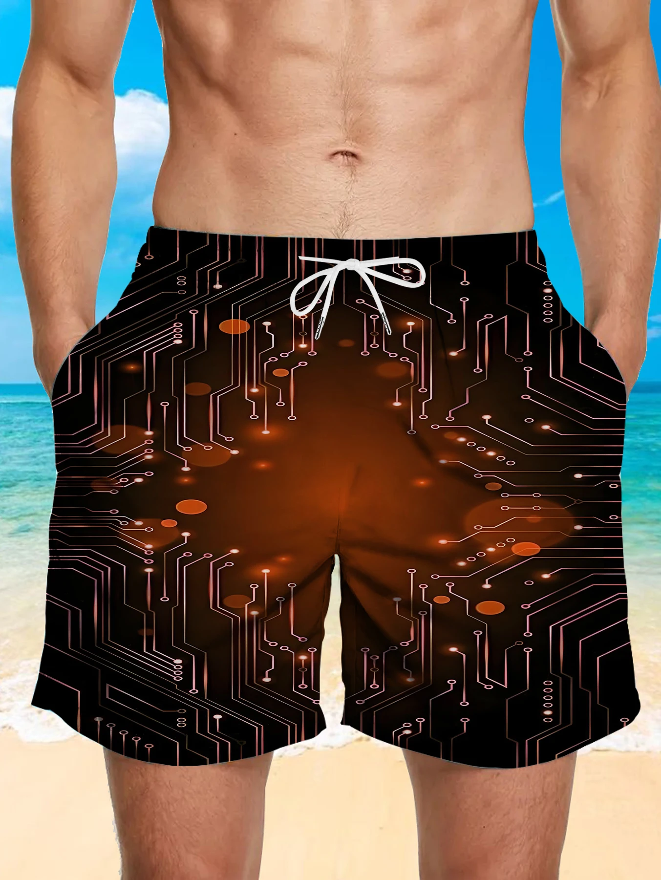 

Trendy All Over Digital Print Shorts Men Light Quick Dry Polyester Beach Bottoms