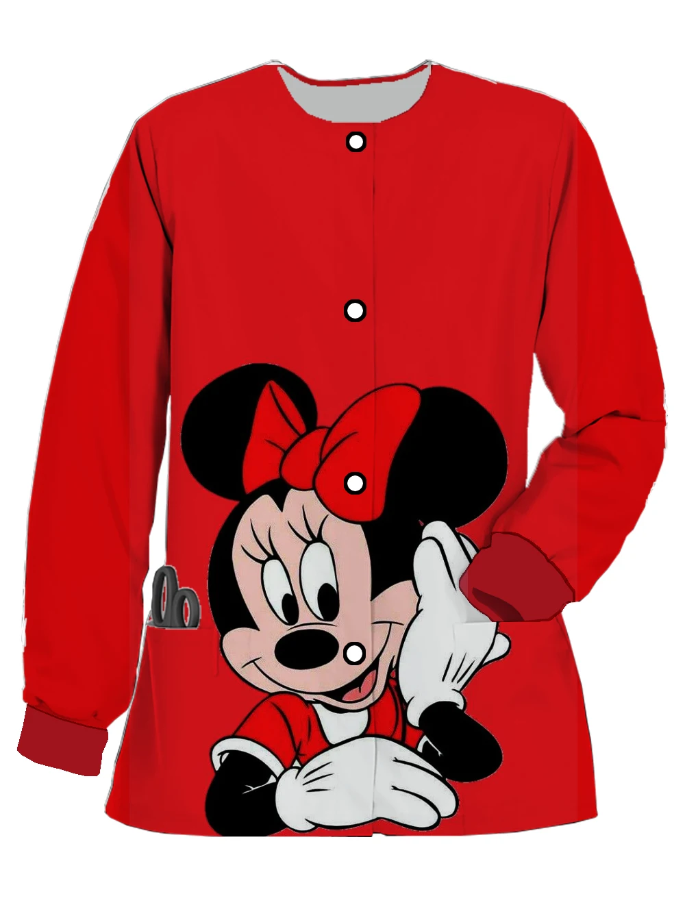 

Mickey Minnie long-sleeved women's round neck surgical gown top print pocket medical nurse shirt doctor surgical gown dentist un