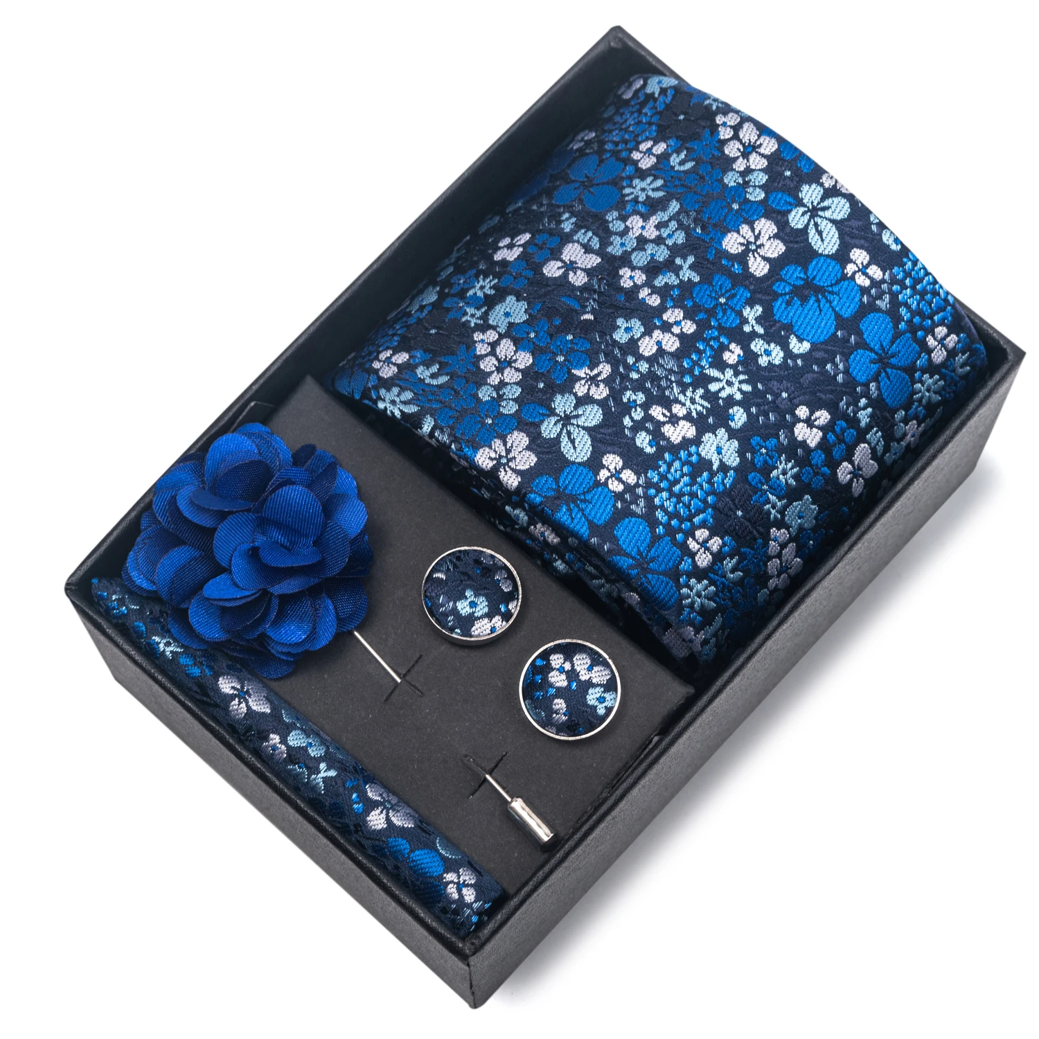 2025 Neue Design Marke 8 cm Blau Gestreifte Krawatte Taschentuch Manschettenknopf Brosche Set Mann Geschenk Box Hochzeit Geschenk Fit formelle Party – Detail 22