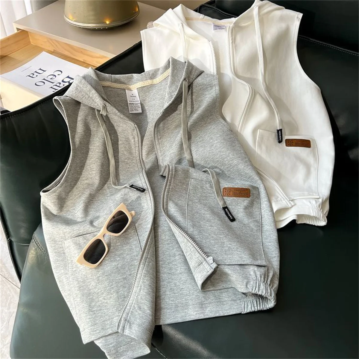 Korean Streetwear Hoodies for Women 2026 Ropa Mujer Hooded Sleeveless Oversized Vest Y2k Tops Casual Zipper Fashion Sweatshirts