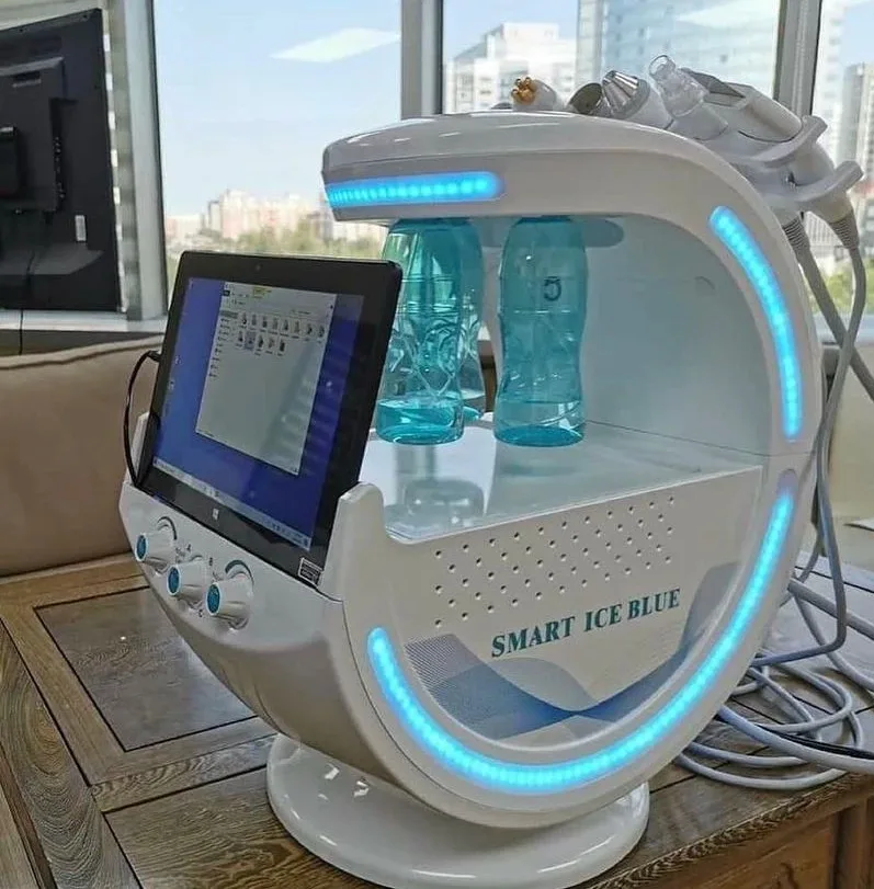 2025 Latest Intelligent Ice Blue Facial Skin Analysis Ultrasonic Rejuvenation Grinding High Pressure Oxygen Facial Machine