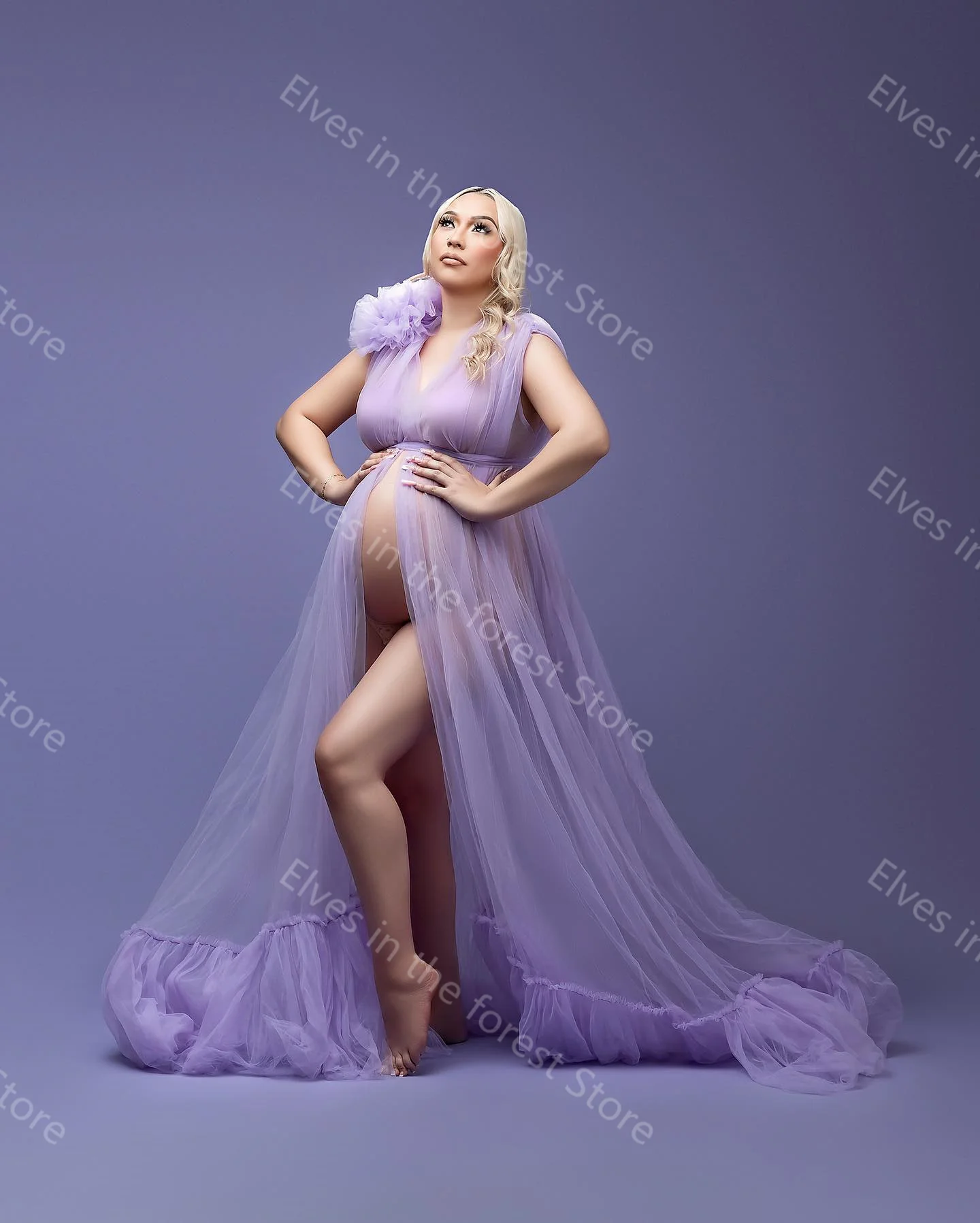 Sexy Lavender Pregnant Women Evening Dresses Sleeveless A Line Maternity Photography Robes See Thru Sweep Train Babyshower Gowns