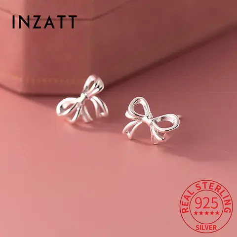 INZATT 리얼 925 스털링 실버 중공 보우 스터드 귀걸이 여성용 파티 트렌디 파인 쥬얼리 미니멀리스트 액세서리