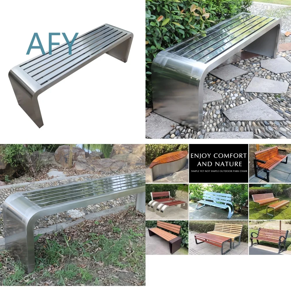 Modern Stainless Steel Outdoor Park Bench for School Waiting Area Patio Rest Furniture Factory Wholesale Contemporary Garden
