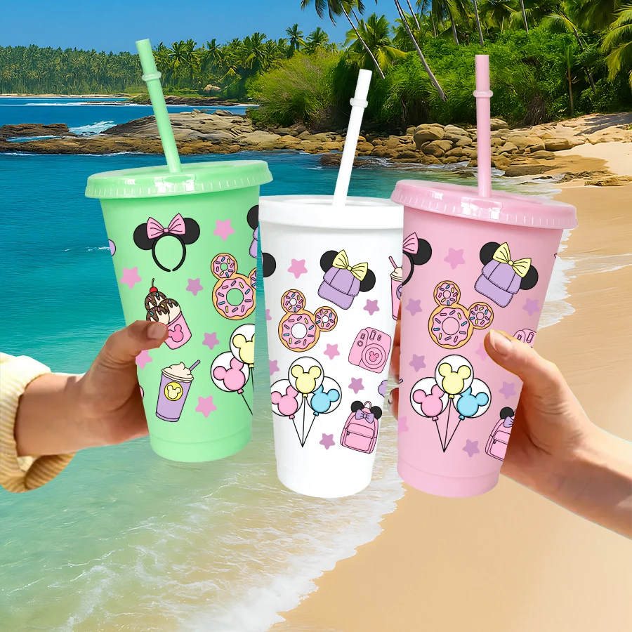 12 قطعة/الحزمة ديزني ميني دونات 26 أوقية متعدد الألوان كوب ماء بلاستيكي مجموعة مشروبات الحفلات عيد ميلاد/العودة إلى المدرسة هدية #4