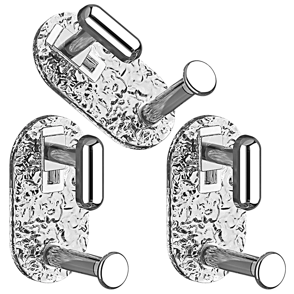 

3pcs Silver Acrylic Bathroom Hooks Wall Mount Washbasin Hanging Punch Free Adhesive Decorative Hooks