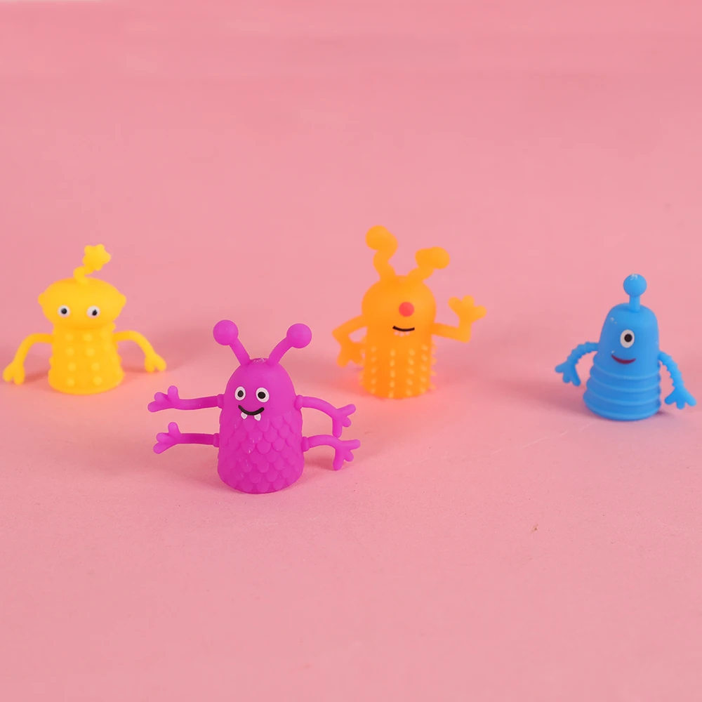 4Pcs TPR Plastic Mini Monster Finger Dolls Story Finger Puppet Toys for Kids Birthday Party Favors Baby Shower Gift Goodie Bag