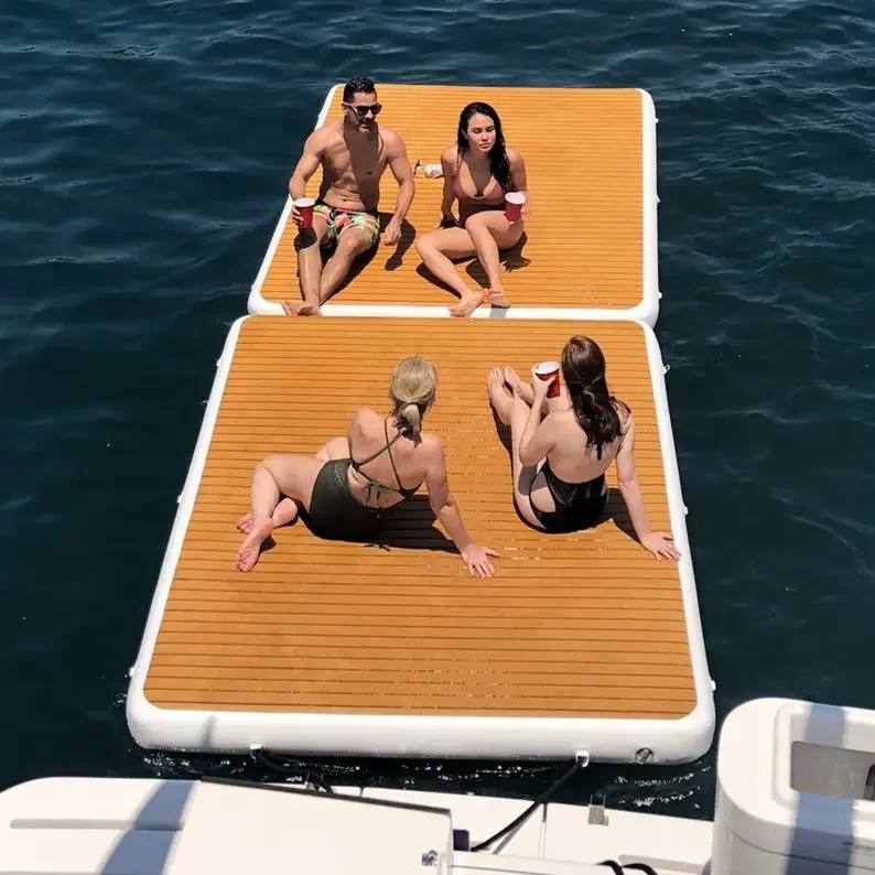 Quick Inflation Floating Dock with Electric Air Pump, Portable Water Sports Platform for Swimming & Dock Maintenance