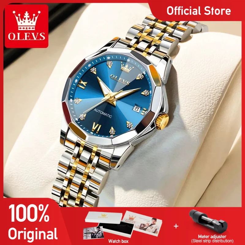 

OLEVS 9982 Ladies Watch Elegant Luxury Original Waterproof Automatic Mechanical Watch Stainless Steel Date Watch For Women Set