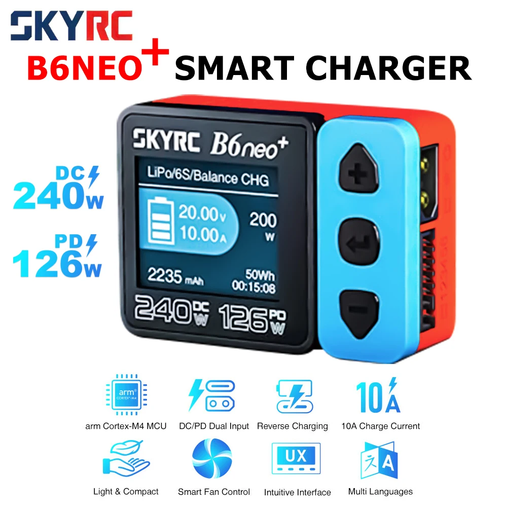 

​ SKYRC B6neo+ Умное зарядное устройство высокой мощности DC240W PD126W Многоязычное балансное зарядное устройство 600 мА XT60/Type-C Компактное зарядное устройство Разрядник