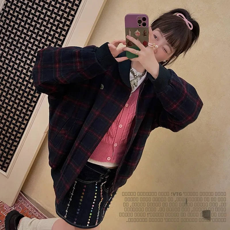 

VIMAg Classic Cotton Jaet Collar Sle Special Retro Girls Must Have Korean Version Long Sve Zipper Closure Loose Fit