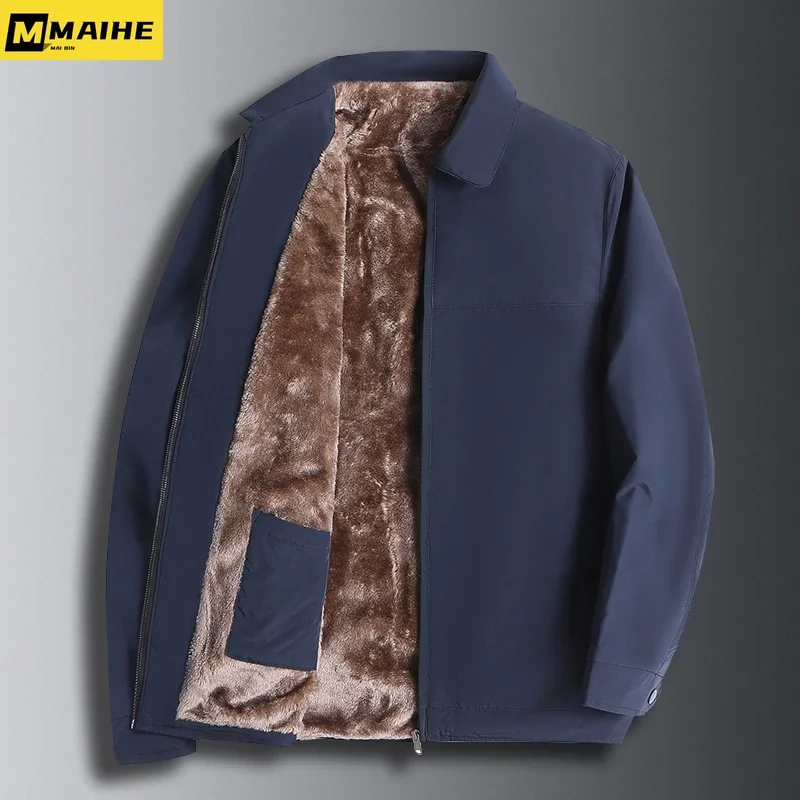 Chaqueta forrada de lana con solapa para hombre, abrigo Formal de negocios, ropa de moda a prueba de viento, Parka cálida, M-5XL, novedad de invierno, 2024