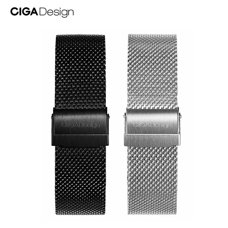 CIGA Design 22mm Watch Straps Silver / Black Milanese 304 Stainless Steel Watchband Quick-Release Bracelet for Men Wrist Watches