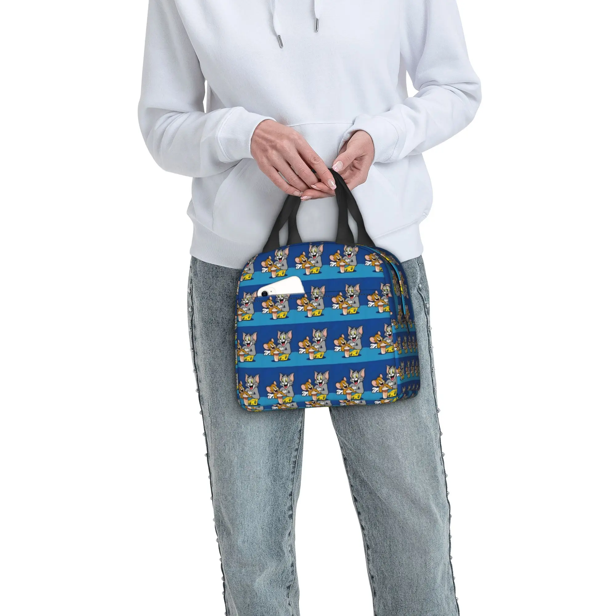 Custom Happy T-Tom And J-Jerry Portable Lunch Boxes Women Waterproof Cartoon Thermal Cooler Food Insulated Lunch Bag Office Work view 5