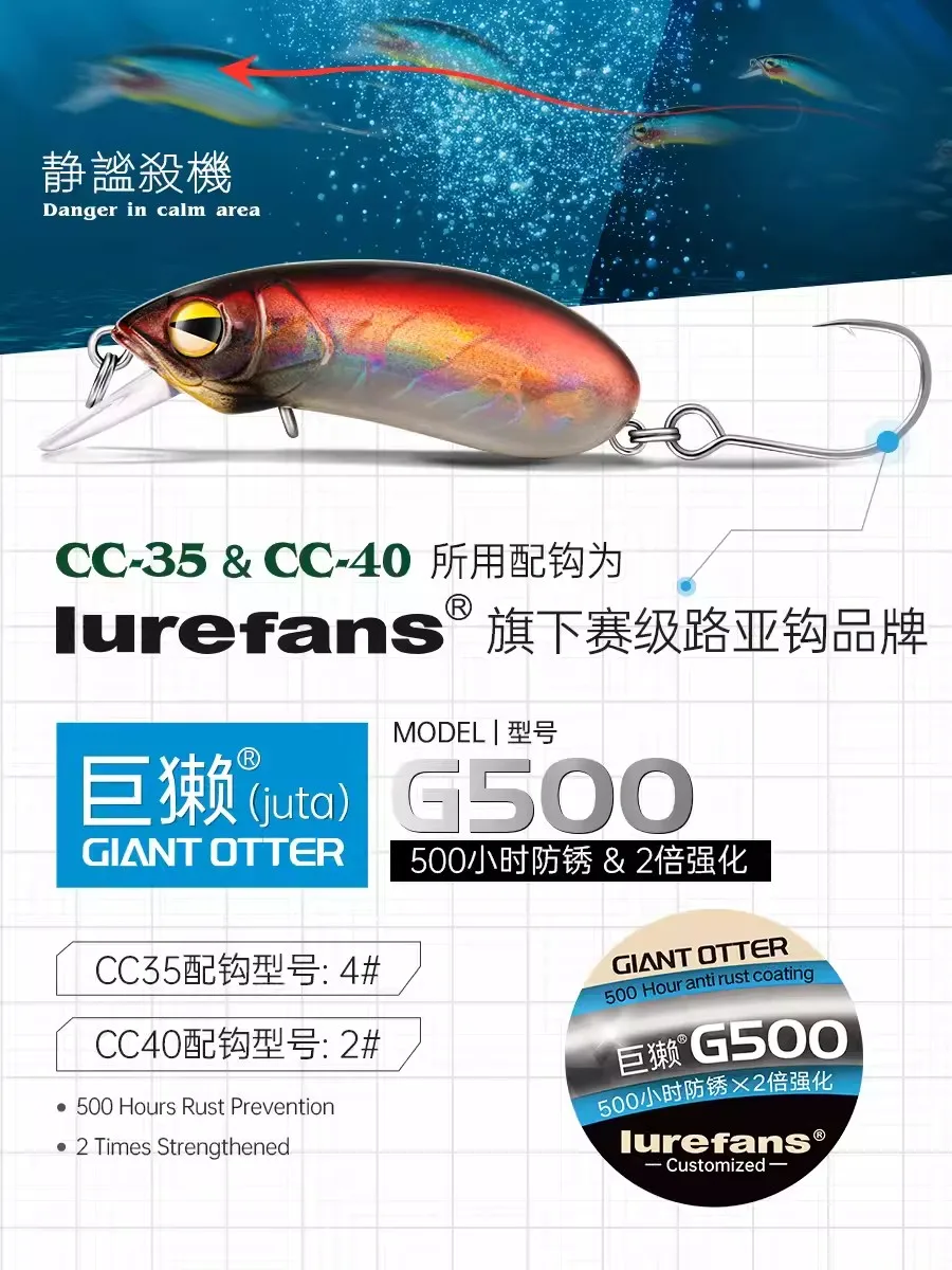 Lurefans 싱킹 미노우 낚시 루어, 저중심 무음 시스템, 인공 워블러, 가짜 미끼, CC35, CC40, 3g, 4.3g, 2024 신제품