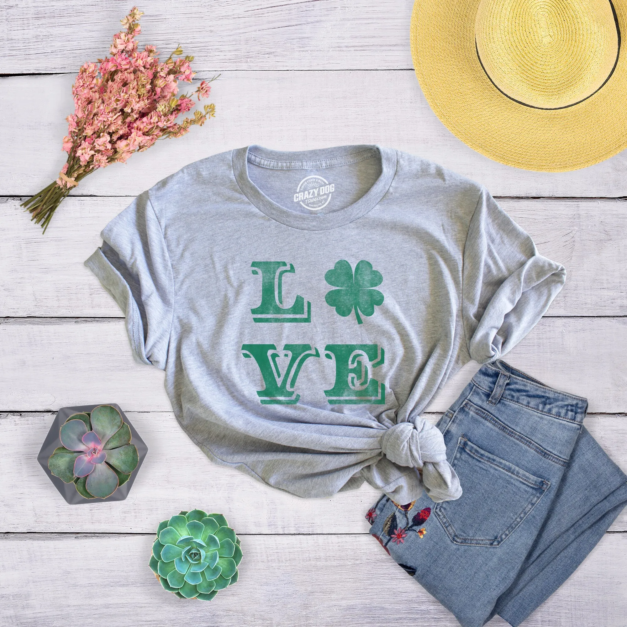 Four Leaf Clover T Shirt Lucky Irish Ireland Drinking Top Women Womens Love