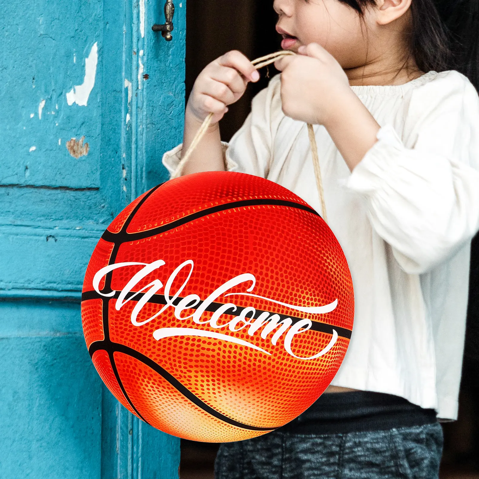 Round Welcome Sign Basketball Wood Decor Lightweight Artistic Wall Decoration Basketball Team Gift for Home Store Office
