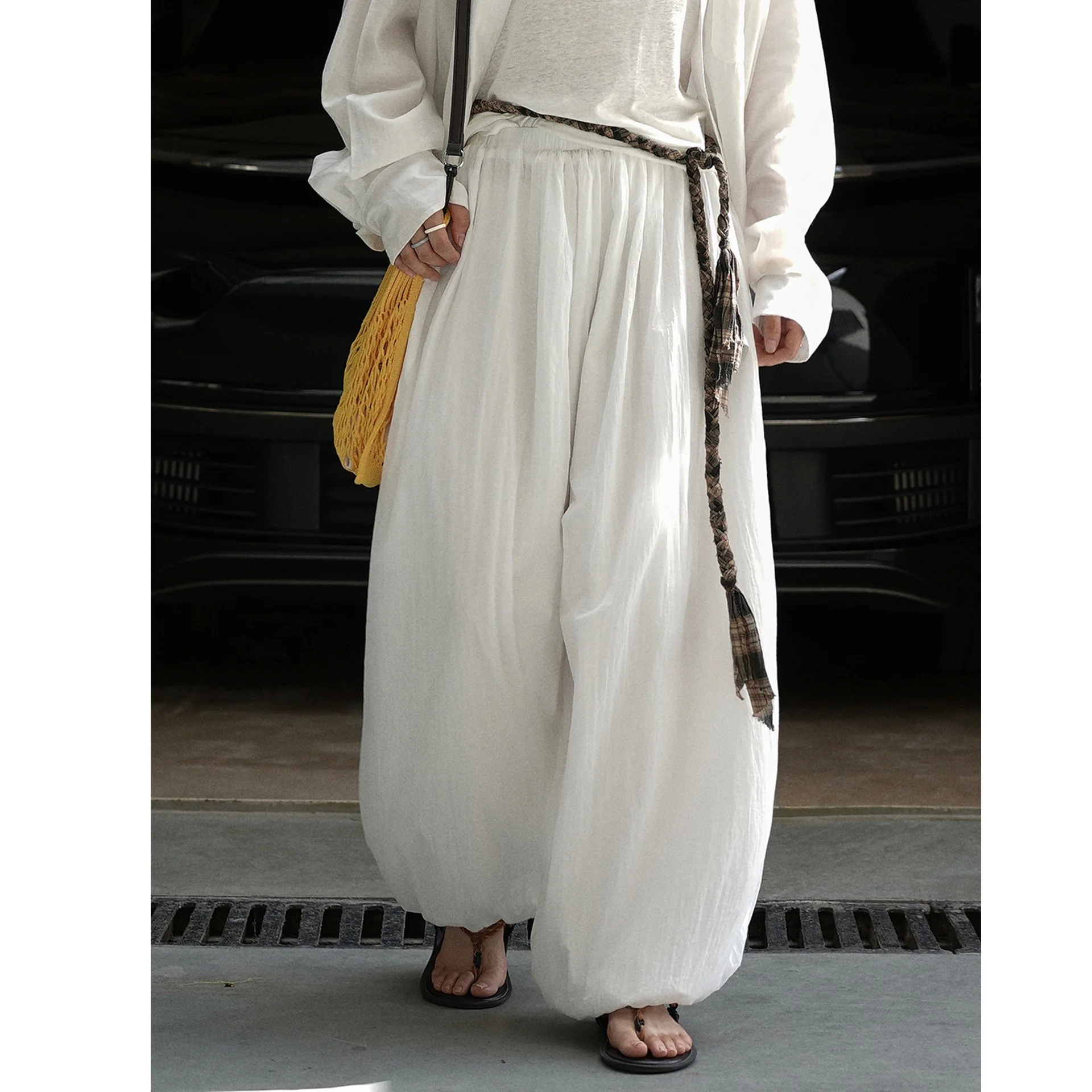 SuperAen 2025 Summer New Korean Style Gauze Bloomers Fashion Women Oversize High Waist Long Pants