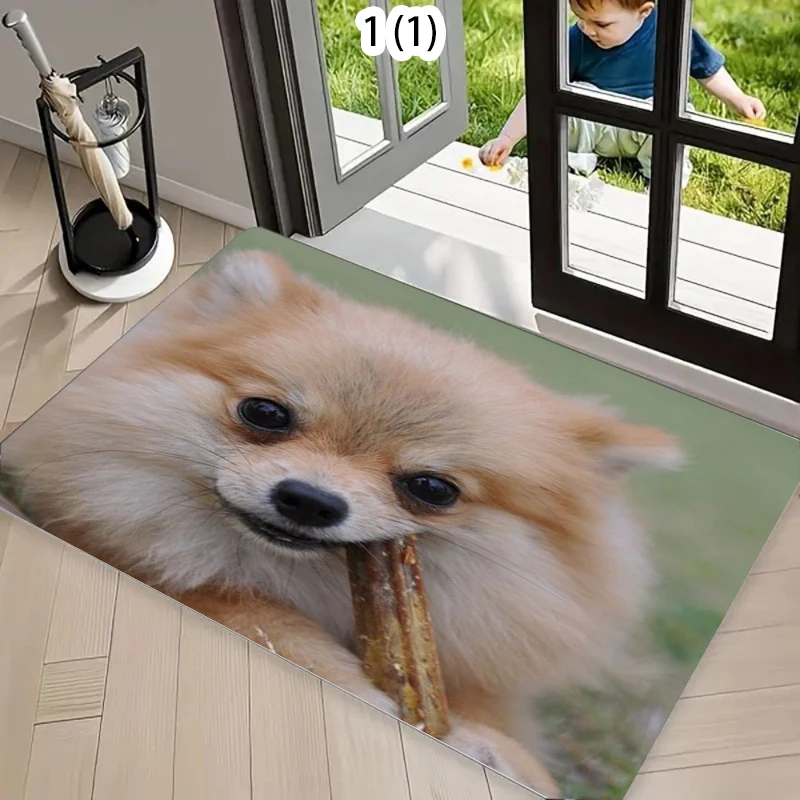 Cute Pomeranian Dog Carpet Mat Rug Home Decoration Fluffy Puppy 3D Pet Pattern Circle Floor Decor Welcome Mat Kitchen Mat