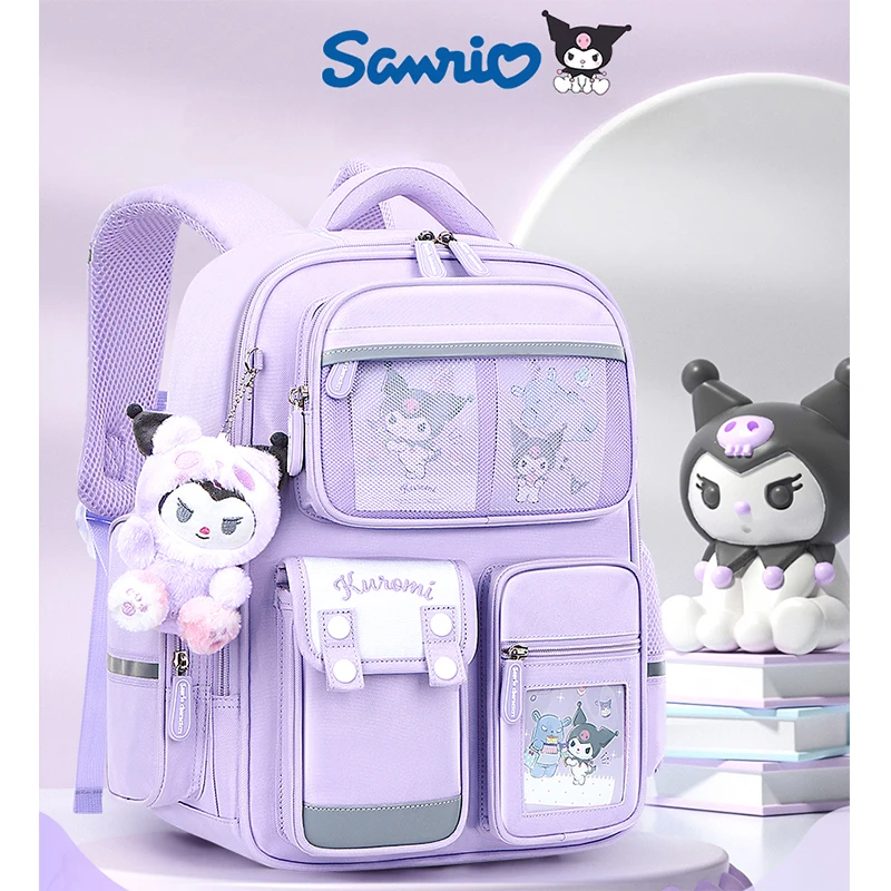 Sanurgente-Cartable d\'école primaire pour filles, sac à dos en nylon pour enfants, réduction de la charge, Kuromi, étanche, Kawaii, SR