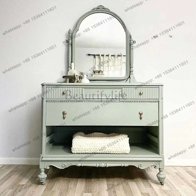 

American solid wood small apartment bedroom dresser, French foyer against the wall simple locker retro storage cabinet