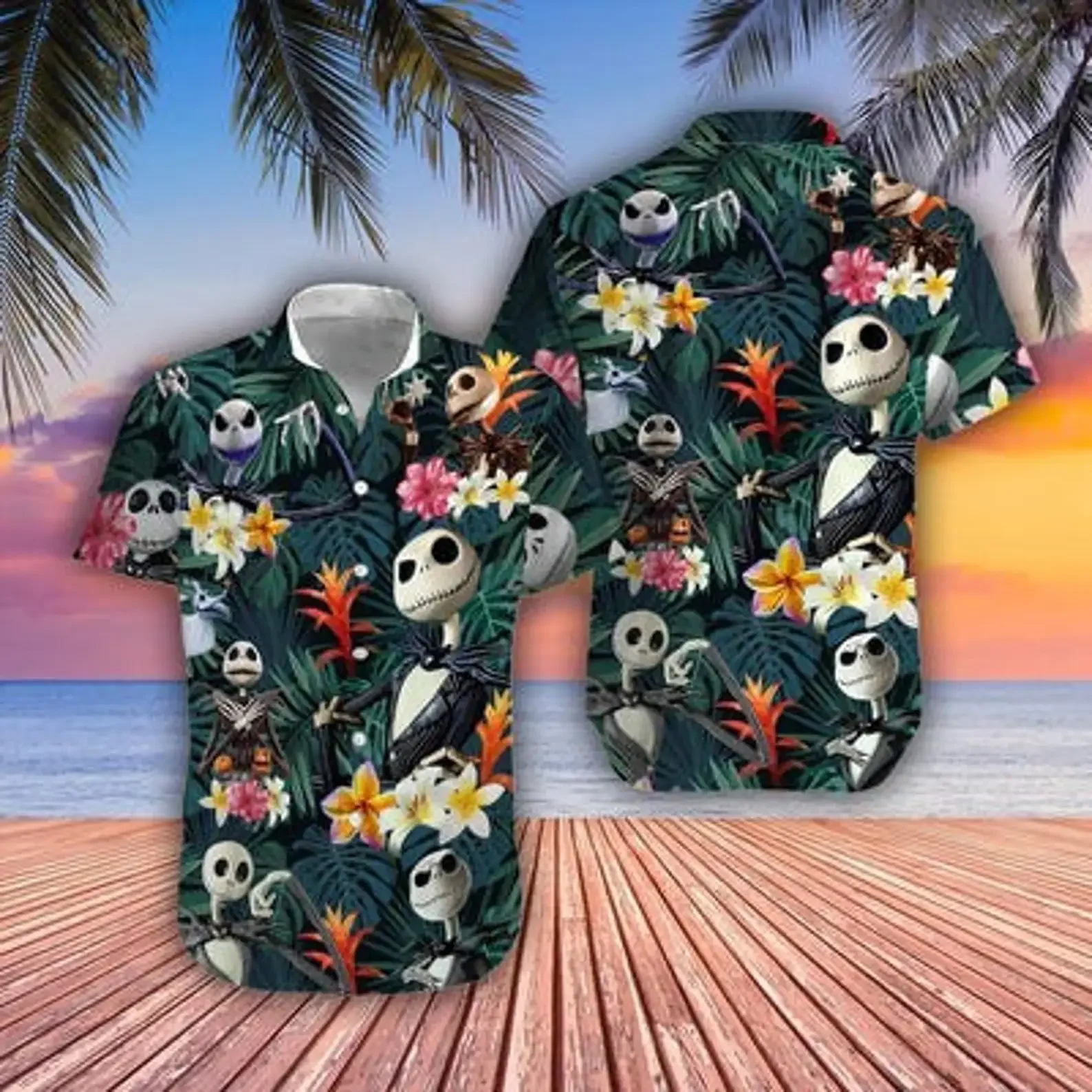 Nightmare Before Christmas Jack Skellington Hawaiian Shirt Men Short Sleeve Button Up Shirt Disney Casual Beach Hawaiian Shirt