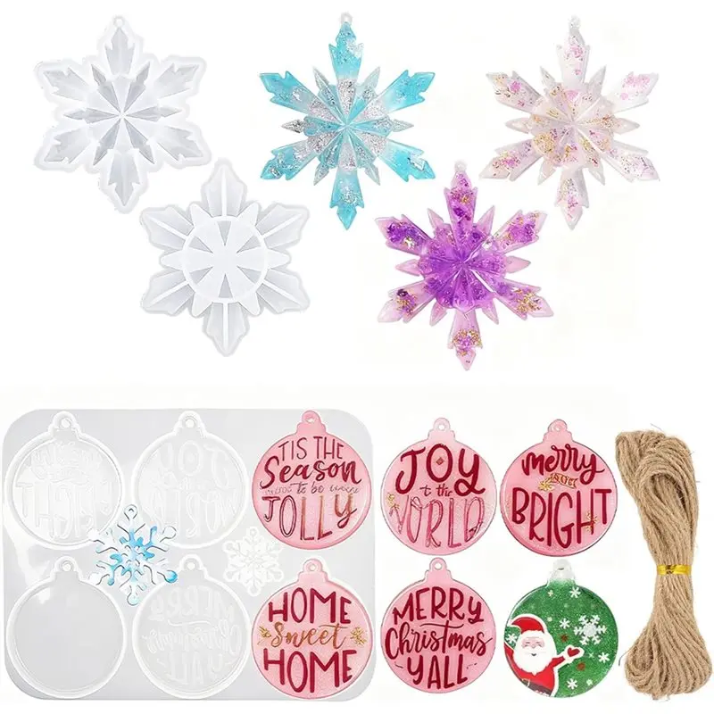 

MOPHE-Christmas Resin Molds Silicone Coaster Mold With Hole For Epoxy Resin,Christmas Tree Pendant Home Decoration