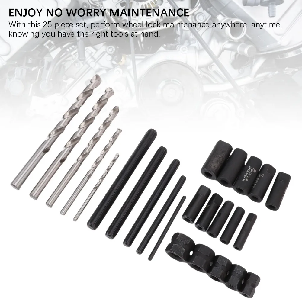 25PCS Red Plastic Storage Case Screw Extractor Set Heavy Duty Universal Bolt Extractor Screw Extractor Drill Guide Set