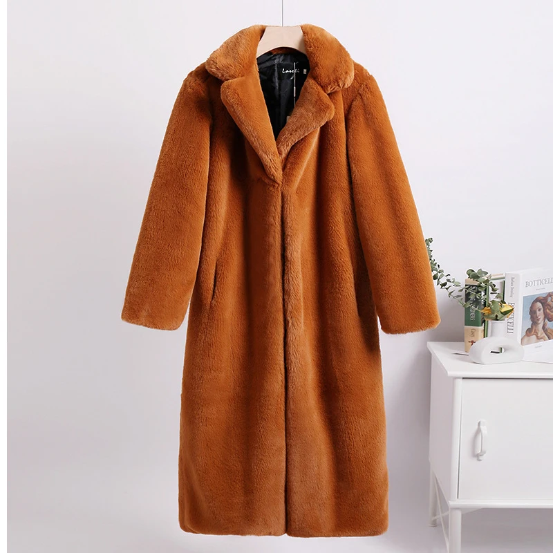 2023 New Women Winter Warm Faux Fur Coat 5XL Thick Women Long Coat Hooded Women Velvet Long Coat 3XL Casaco Feminino