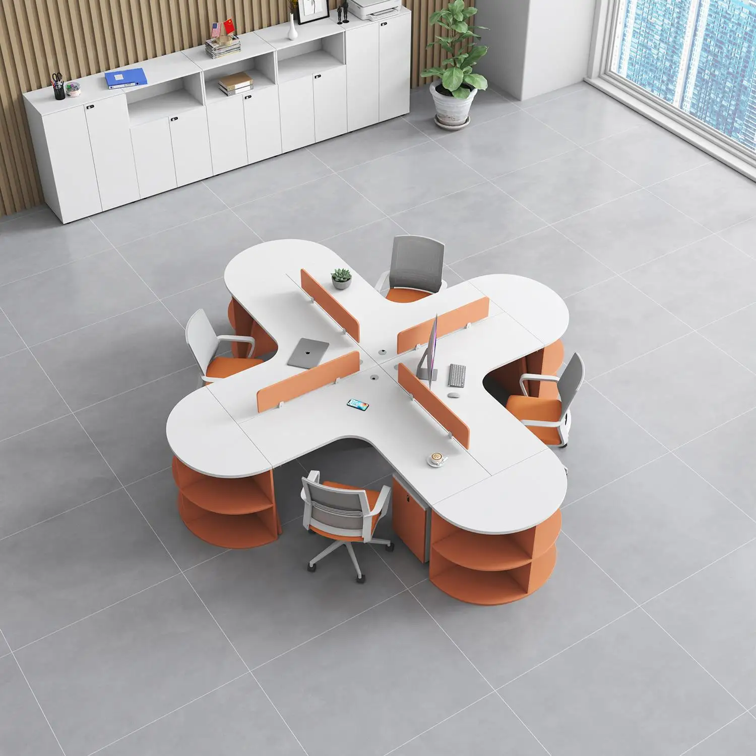 Desk staff seat Creative staff Office desk and chair combination Special-shaped desk Screen card space Office table
