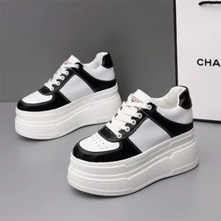 Women's Sneakers 2025Spring Fashion 10CM Height Increased Genuine Leather Casual Shoes White Wedge Platform Shoes Tenis De Mujer