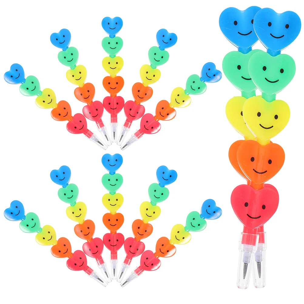 12 Pcs Stackable Pencils Kids Cartoon Drawing for School Supplies Sweet Stationery Stacking
