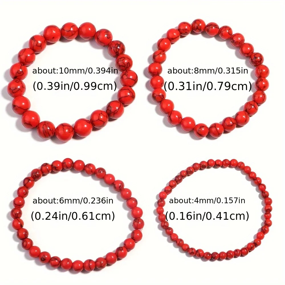 4 Pieces New Women's Fashion Synthetic Red Turquoise Bracelet Set Daily Party Bracelets