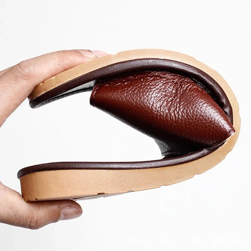 Summer Slippers Men Genuine Cow Leather Home Man Indoor House for Men's Slippers Women Slipper Luxury Soft Flats Shoes