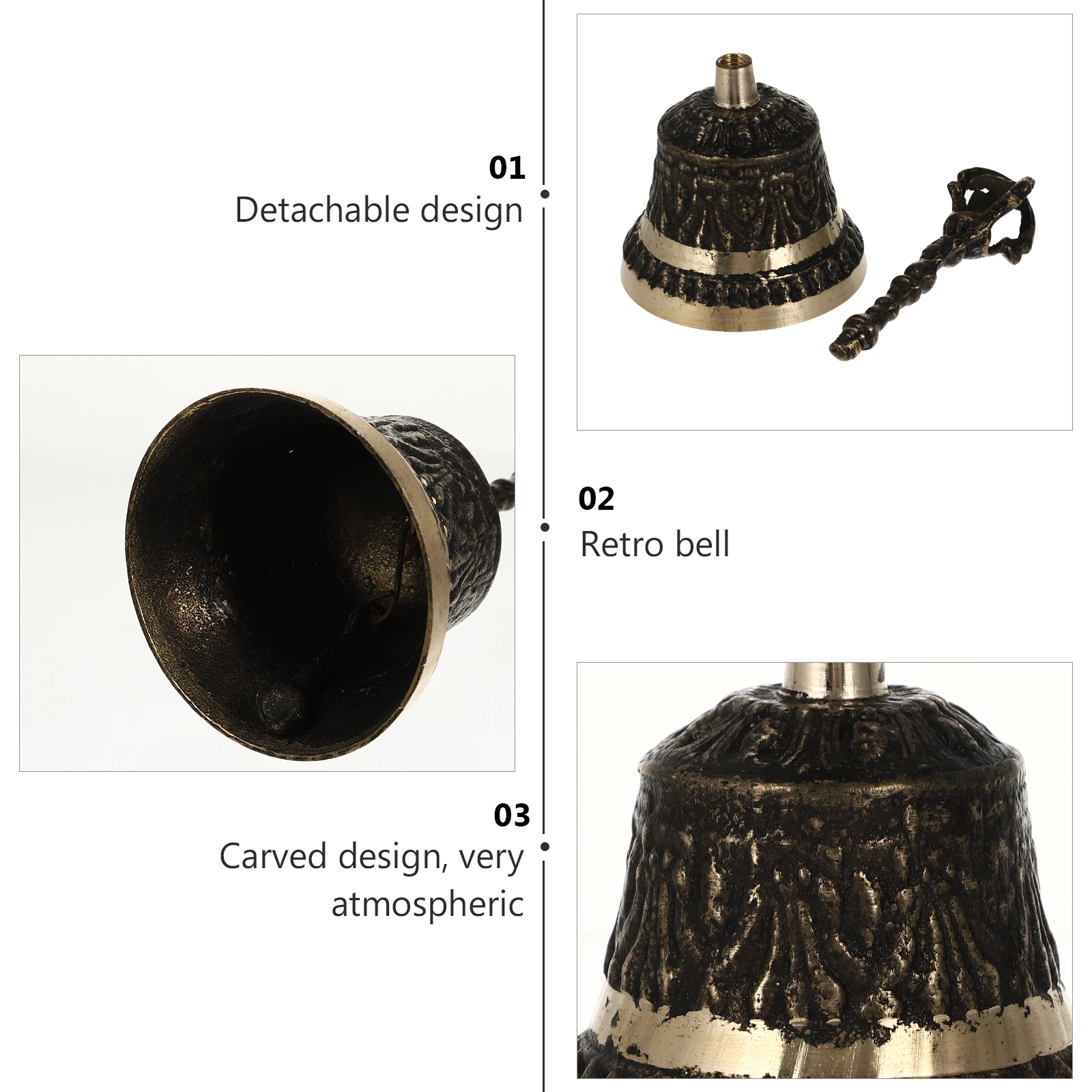 

Black Copper Bell Vintage Decor Hand Rattle Adults Ringer Retro Handbell Buddhism Prop Festive Party Bell