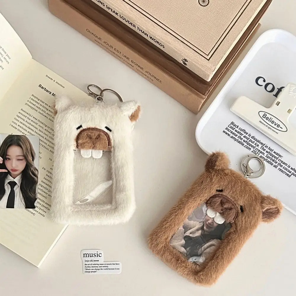 Cartoon Photocard Holder Fluffy Bag Pendant Animal Plush Photocard Holder Korean Style Card Sleeve Bus Card Holder Student