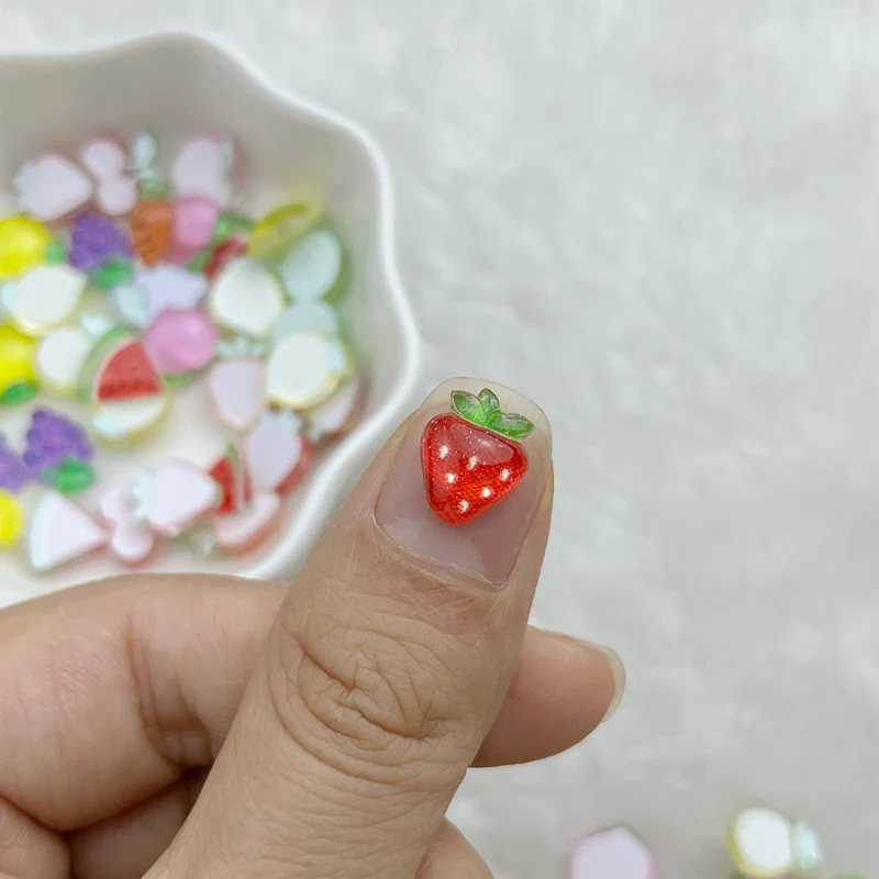 50pcs Resin Colorful Glitter Apple Grape Cherry Radish Fruit Nails Art Flatback Rhinestone Applique DIY Scrapbook Figurine Craft