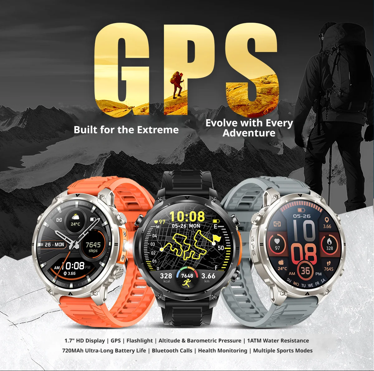 

GPS positioning heart rate blood oxygen sleep men's call smart watch multi-function camping equipment multitool outdoor